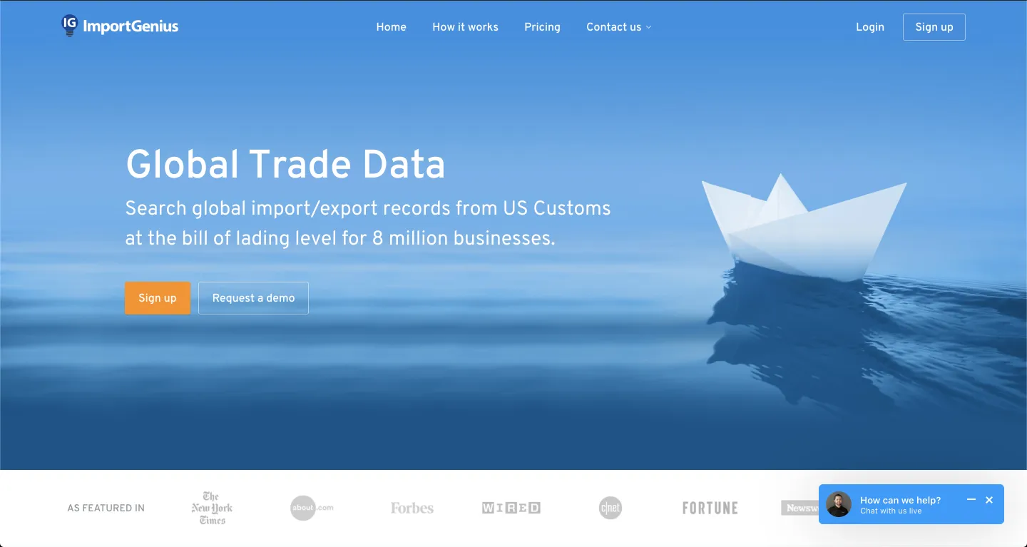 Screenshot of ImportGenius Website